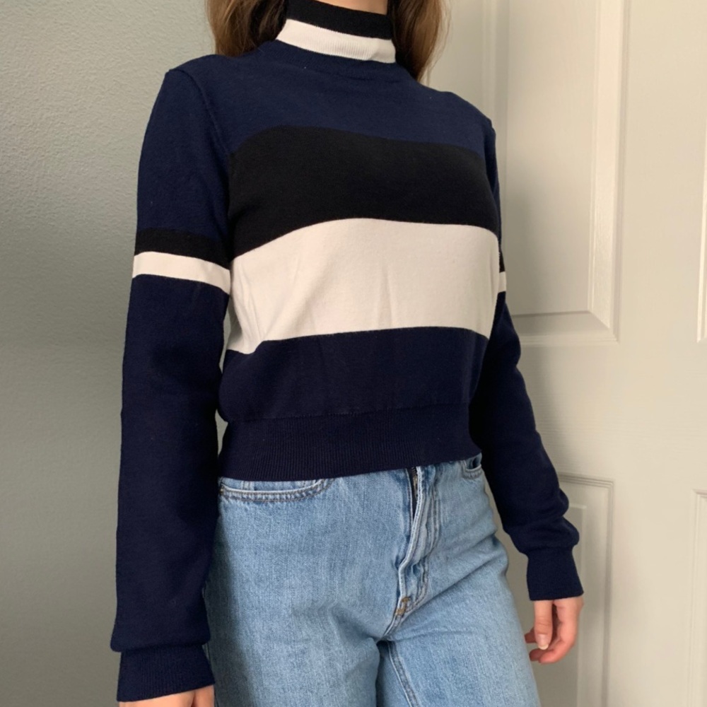 Zara Knit Colorblock/Striped Turtleneck Sweater